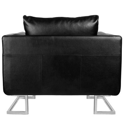 vidaXL - Modern Cube Armchair with Chrome Feet, Upholstered with Black Leather, Ergonomic Design, Suitable for Home and Office Settings