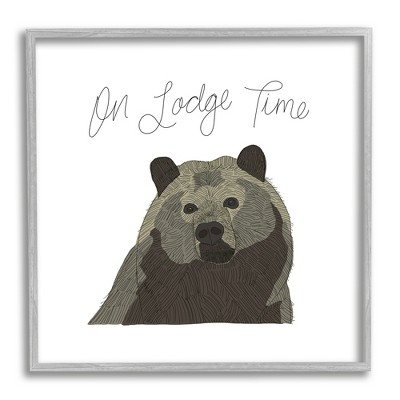 Stupell Industries Lodge Time Casual Cursive Bear Cabin Wildlife Black Framed Giclee Art