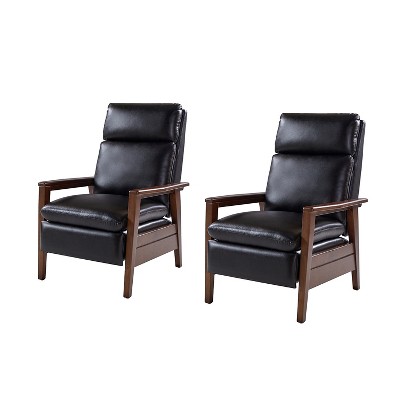 Justus Mid-Century Modern Vegan Leather Solid Wood Recliner Set of 2|ARTFUL LIVING DESIGN