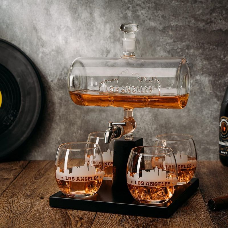 The Wine Savant Los Angeles Design Whiskey & Wine Decanter Set Includes 4 Los Angeles Design Whiskey Glasses, Unique Addition to Home Bar - 1100 ml, 3 of 6