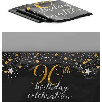 Sparkle and Bash 3 Pack 90th Birthday Plastic Tablecloths, Rectangular Table Covers for Party Supplies, 54x108"