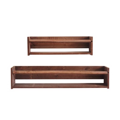 HomeRoots Set Of Two Brown Wood Wall Mounted Floating Shelves