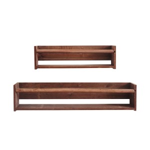 HomeRoots Set Of Two Brown Wood Wall Mounted Floating Shelves - 1 of 4