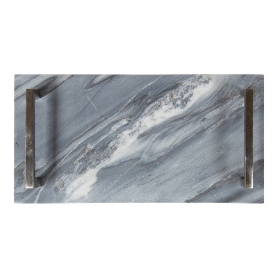 Elegant Gray Marble Rectangular Decorative Tray with Nickel Handles
