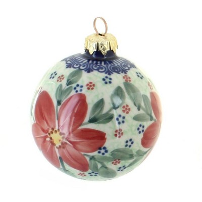 Blue Rose Polish Pottery Poinsettia Large Christmas Ball