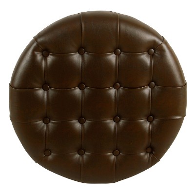 Elegant Tufted Faux Leather Round Ottoman with Storage