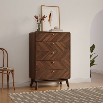 Walnut Brown Mid-century Modern 47.5-Inch Tall 5-Drawer Chest