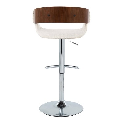 Elisa Adjustable Cream Fabric and Walnut Wood Swivel Barstools, Set of 2