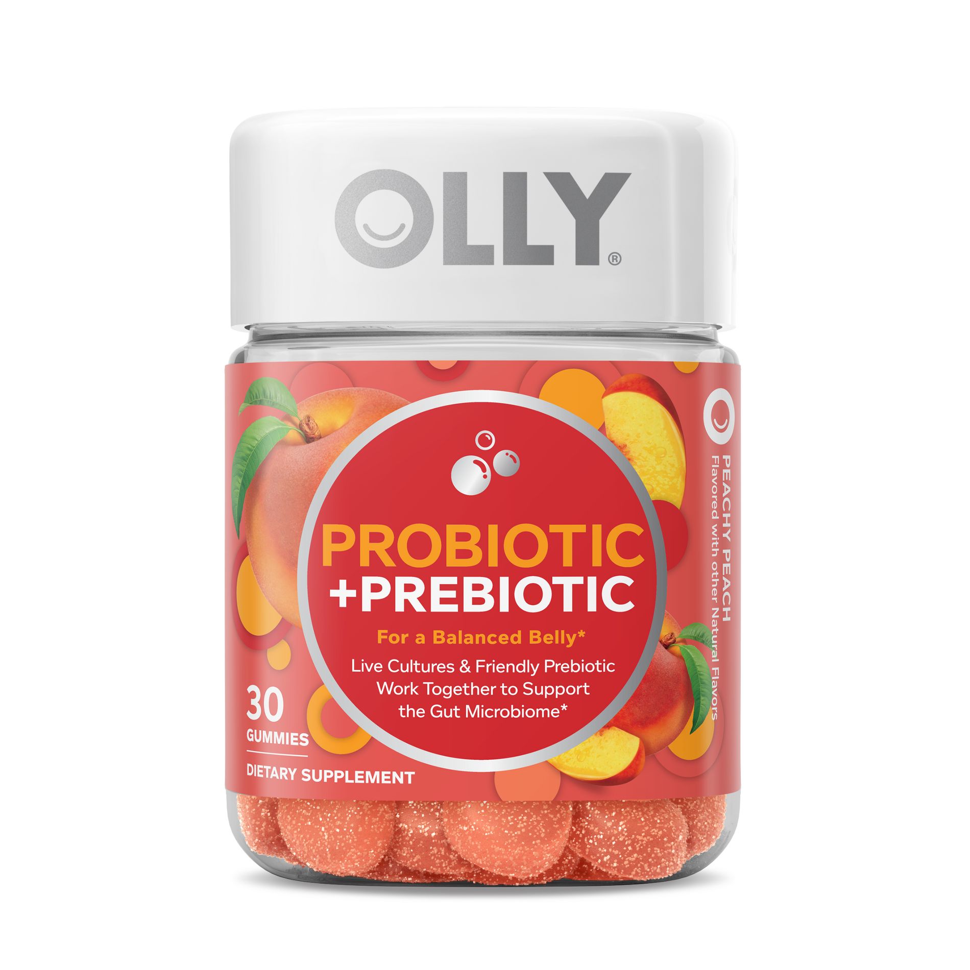 OLLY Probiotic + Prebiotic Gummies - Peachy Peach - 30ct: Gluten-Free, No Artificial Colors, No Artificial Flavors