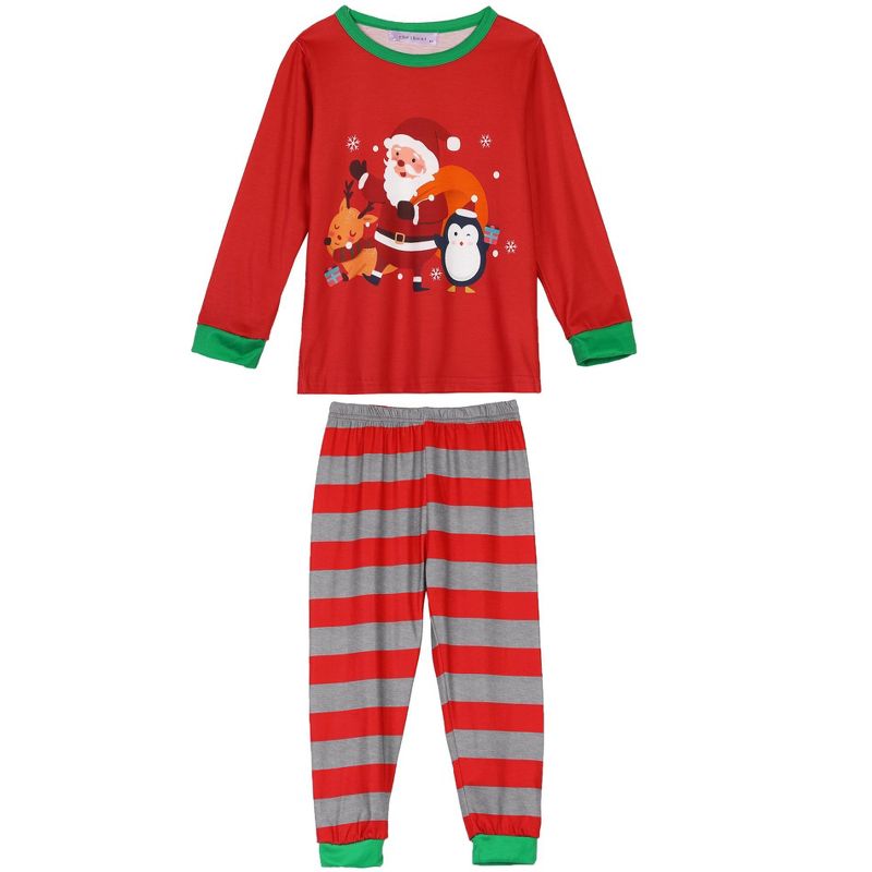 cheibear Christmas Matching Long Sleeve Striped Pants Snowman Tee Family Pajama Set, 2 of 5