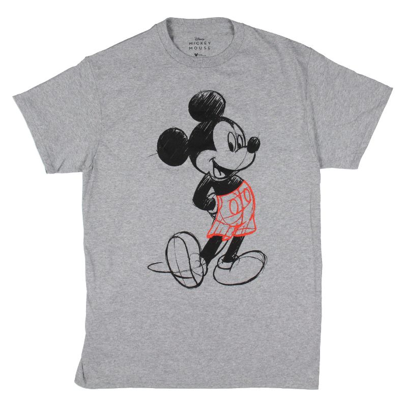 Disney Mens Mickey Mouse Pencil Sketch Red Shorts Character T-Shirt, 1 of 4