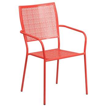 Emma and Oliver Commercial Grade Colorful Metal Patio Arm Chair with Square Back
