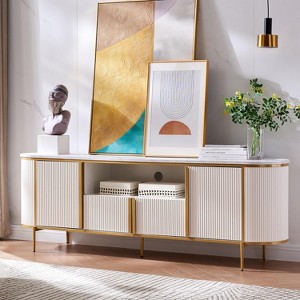 SinCiDo Luxury 70" Fluted TV Stand, Modern TV Console for TVs Up to 80 inches, Faux Marble Top & Curved Design - 1 of 4