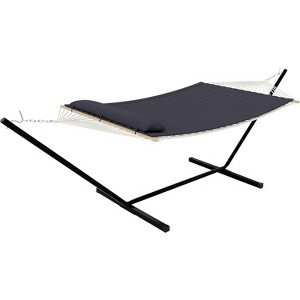 Double Hammock with Stand – 2 Person 350lbs Capacity, Portable Steel Frame & Comfort Pad for Indoor/Outdoor Use (Quick Assembly) - 1 of 4