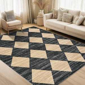 Washable Runner Rug, Modern Checkered Entryway Kitchen Rug Low Pile Soft Trellis Bathroom Carpet Front Door Mat - 1 of 4