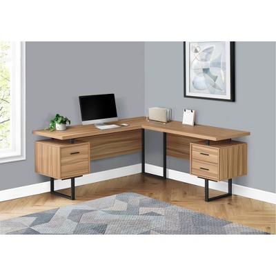 Extra-Large Reclaimed Wood Corner Computer Desk with Black Metal Legs and Drawers