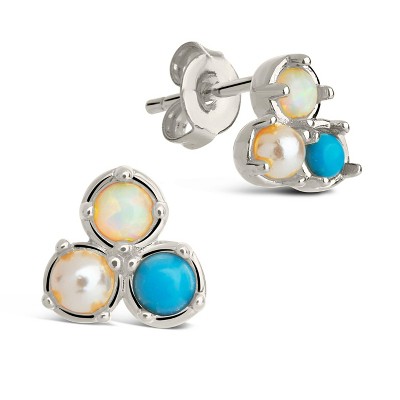 SHINE by Sterling Forever Bermuda Opal, Pearl, & Turquoise Triple Stud Earrings