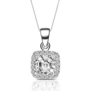 Guili Sterling Silver Pendant Necklace with Asscher-Cut CZ in Green, Gold, Red, White, Rose Gold, or Blue—A Unique and Radiant Design. - 1 of 4