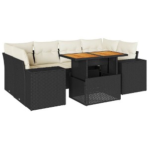 vidaXL Patio Sofa Set with Cushions Modular Lounge Sofas 7 Piece Poly Rattan - Black and Cream with Storage - 1 of 4