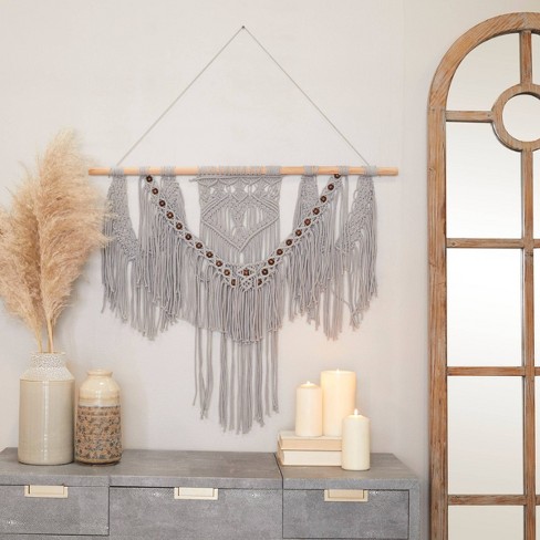 Cotton Macrame Handmade Intricately Weaved Wall Decor With Beaded Fringe  Tassels Black - Olivia & May : Target