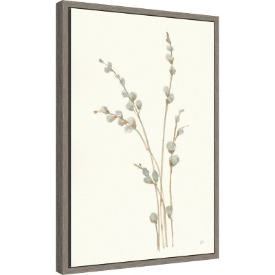 Muted Gray and Brown Willow Buds Canvas Print with Frame