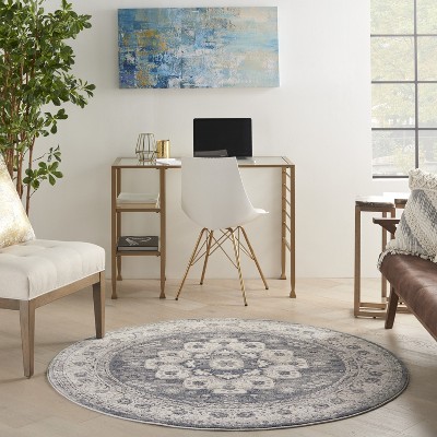 Grey and Ivory Round Hand-knotted Synthetic Area Rug