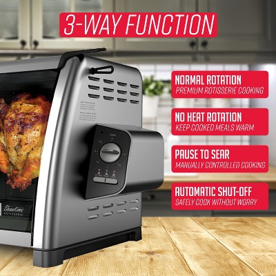 Stainless Steel Countertop Rotisserie Oven with 3 Cooking Functions