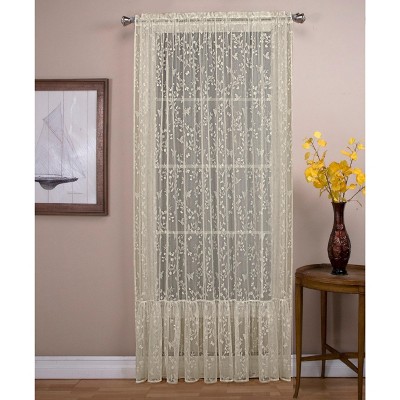 Isabella Lace Rod Pocket Panel w/18" Ruffle & Tie Back