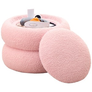 ChicFurnit Ottomans and Benches Storage Ottoman Cylindrical Footstool Foot Rest Round Footstool for Living Room, Pink, 14.96"*14.96"*11.81" - 1 of 4
