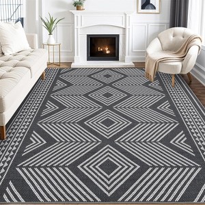 9x12 Area Rugs, Washable Outdoor Patio Rug for Living Room Modern Geometric Indoor Outdoor Carpet, Farmhouse Non Slip Carpet for Backyard Dining Room - 1 of 4