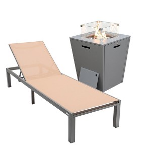 LeisureMod Marlin Modern Outdoor Patio Chaise Lounge Chair in Grey Aluminum Frame with Square Fire Pit Side Table - 1 of 4