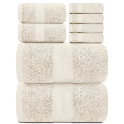BRINJOY Luxury Bath Towel Set of 8 - 100% Turkish Cotton Highly Absorbent, 2 Luxury Bath Towels 700GSM, 2 Hand Towels, 4 Washcloths, Ivory