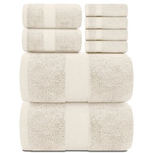 BRINJOY Luxury Bath Towel Set of 8 - 100% Turkish Cotton Highly Absorbent, 2 Luxury Bath Towels 700GSM, 2 Hand Towels, 4 Washcloths, Ivory - 1 of 4