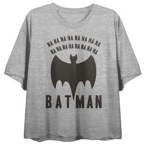 Batman Na Na Na Na Bat Logo Women's Athletic Heather Gray Boyfriend Crop Tee - 1 of 4