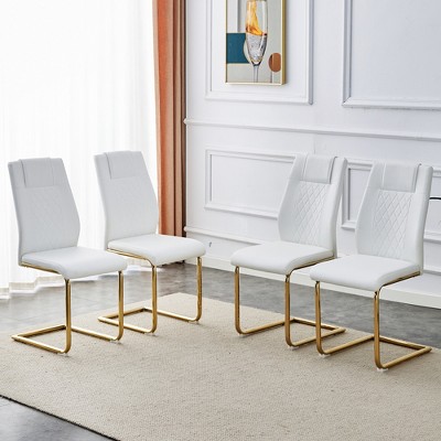 DOMETOUR Modern White PU Leather Dining Chairs with Gold Legs, Set of 4, for Kitchen, Living Room, Bedroom, Office