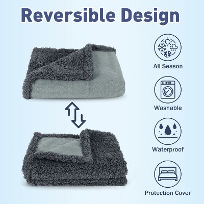 Large Gray Waterproof Sherpa Fleece Outdoor Blanket