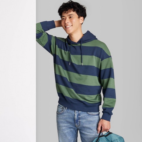 Men's Striped Fleece Hooded Pullover Sweatshirt - Original Use™ Dark Green  XL