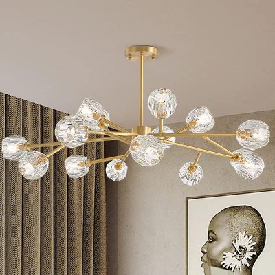 Ludomide Brass Sputnik Chandelier Gold Pendant Light Crystal Ceiling Hanging Light Fixture 15 Light W39.5” x H17.7”