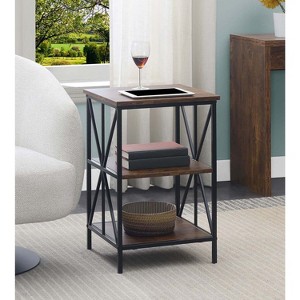 HomeStock End Table with Three Shelves, Crisscross Metal Frame and Woodgrain Finish, Modern Accent Storage Table for Living Room - 1 of 4