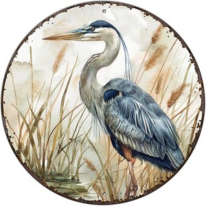 Lomsoe Round Sign Blue Bird Tin Sign Retro Aluminum Metal Sign for Kitchen Garden Bar Office Home Indoor Wall Decor Christmas Sign 8X8 Inch - 1 of 1