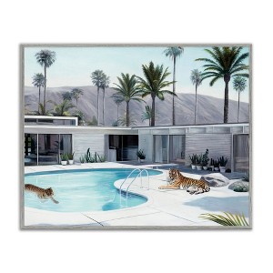 Stupell Industries Tiger in Modern Swimming Pool Framed Giclee Art, Gray, 20" x 16" - 1 of 4