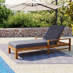 Wood Adjustable Backrest Outdoor Lounge Chair, Suitable for Gardens, Terraces and Poolside Areas - 1 of 4