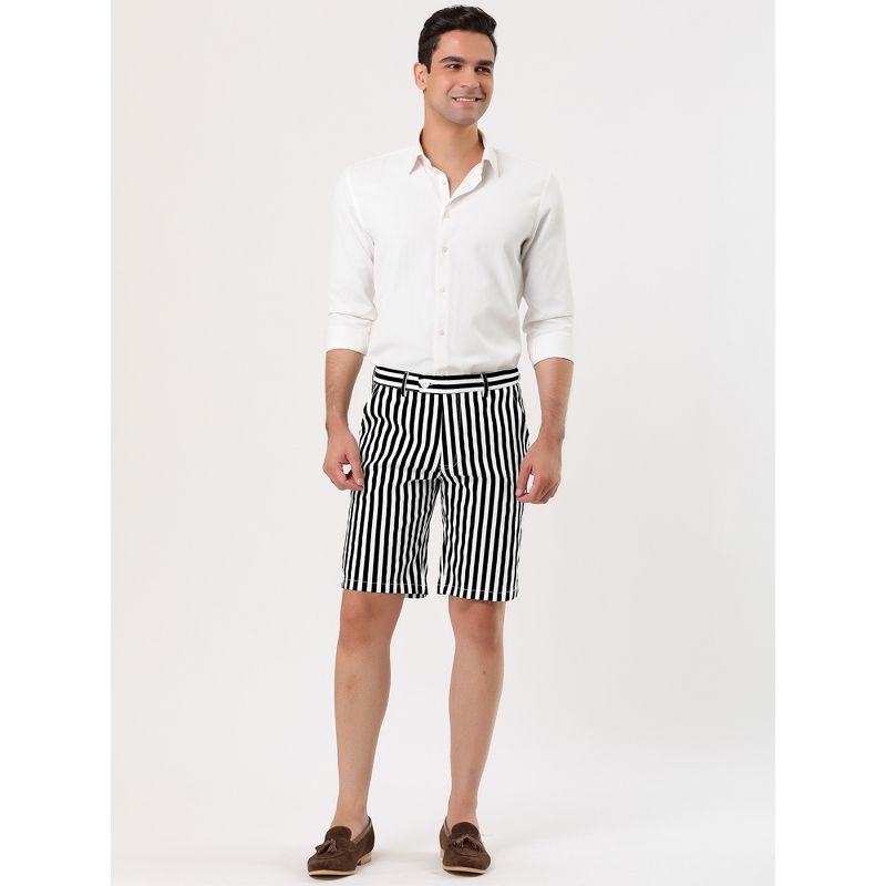 Lars Amadeus Men's Summer Stripe Slim Fit Flat Front Chino Shorts, 3 of 7