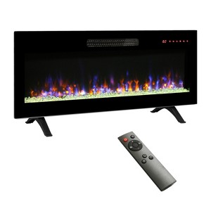 SEVOBAL Indoor Fireplaces 42 Inch Recessed Ultra Thin Tempered Glass Front Wall Mounted Electric Fireplace LED Light Heater, Black, 42"*4.3"*15.9" - 1 of 4