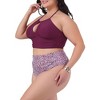 Agnes Orinda Women's Plus Size Halter Ruched Polka Dots High Waisted 2 Piece Swimsuit Tankini Set - 2 of 4