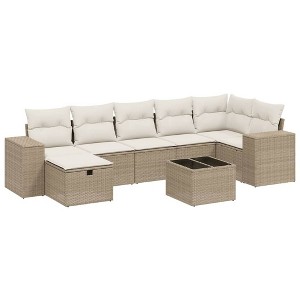 vidaXL Garden Sofa Set Beige Poly Rattan Large Modular Garden Sofa Set - 1 of 4