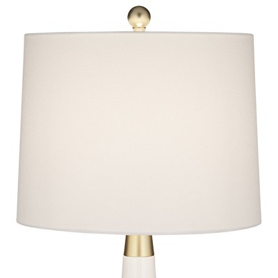 White and Gold Ceramic Mid-Century Modern Table Lamps with USB Ports
