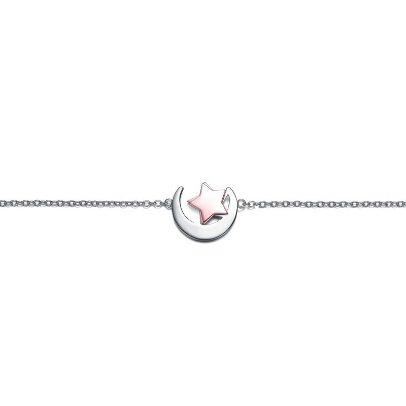 Sterling Silver 18k Rose Gold Plated Lucky Star & Crescent Moon Charm Anklet, Adjustable Length, 2 of 3