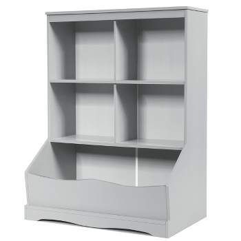 Costway 3-Tier Children's Multi-Functional Bookcase Toy Storage Bin Floor Cabinet GreyWhite