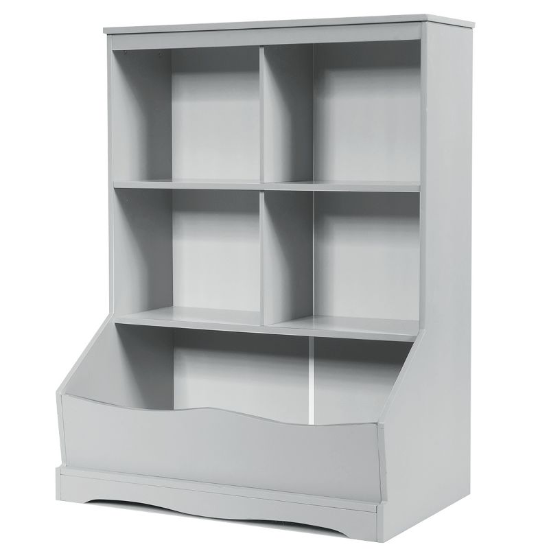 Costway 3-Tier Children's Multi-Functional Bookcase Toy Storage Bin Floor Cabinet GreyWhite, 1 of 13